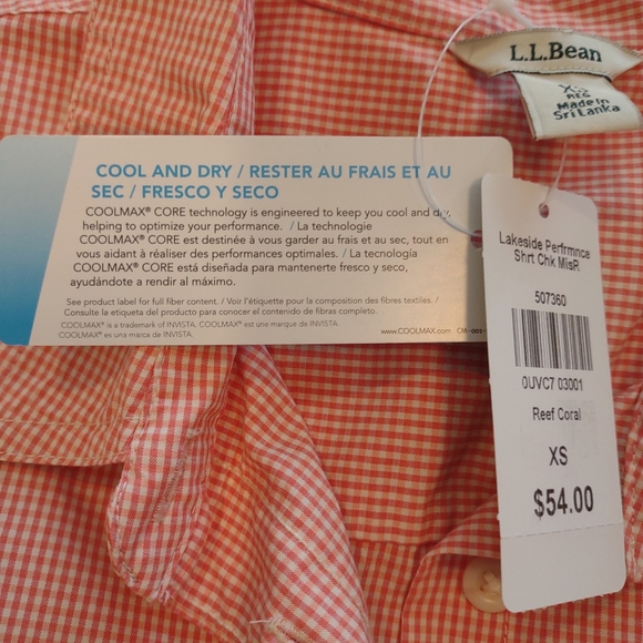 L.L. Bean Lakeside Performance Check Button Down Shirt - XS, Reef Coral, NWT - Picture 6 of 16